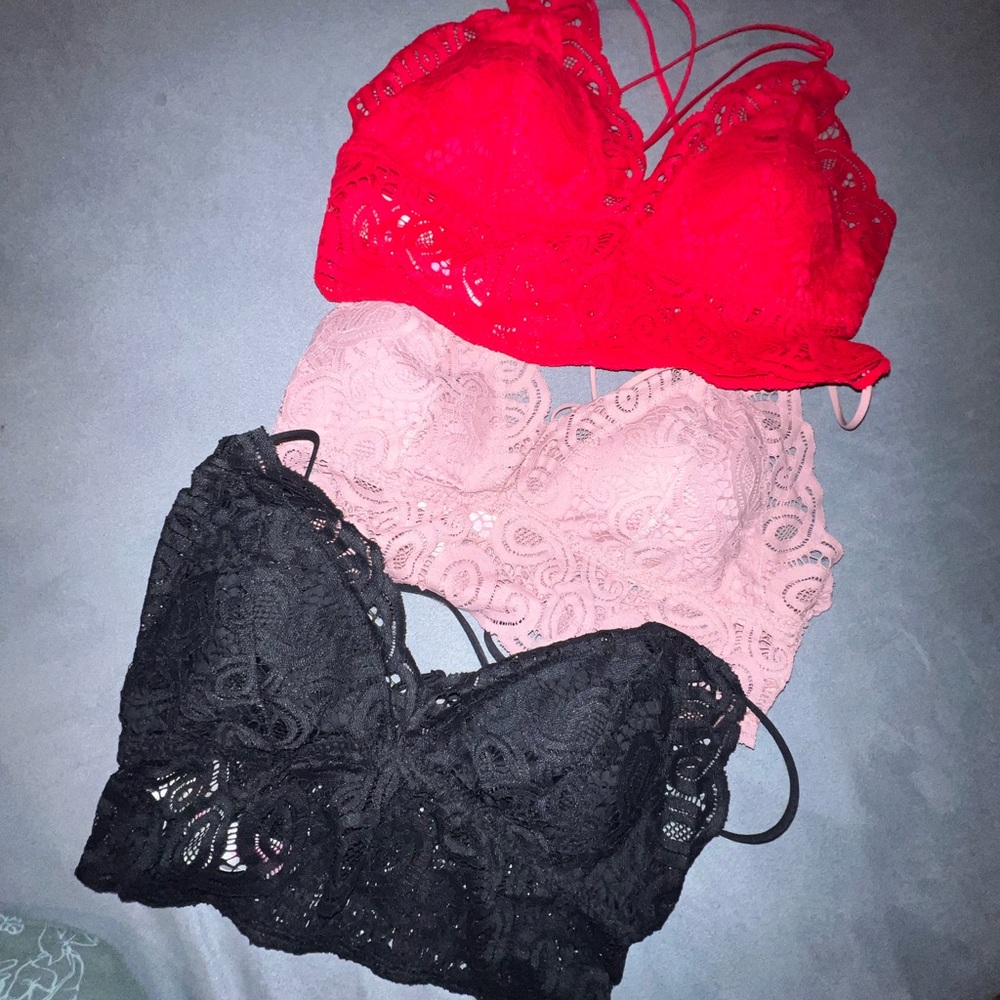 Victoria's Secret Red and Pink Lace Bralettes
